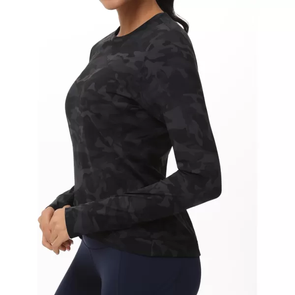 Womens Long Sleeve Compression Shirts Workout Tops Cross Hem Athletic Running Yoga TShirts with Thumb HoleBlackgrey Camo