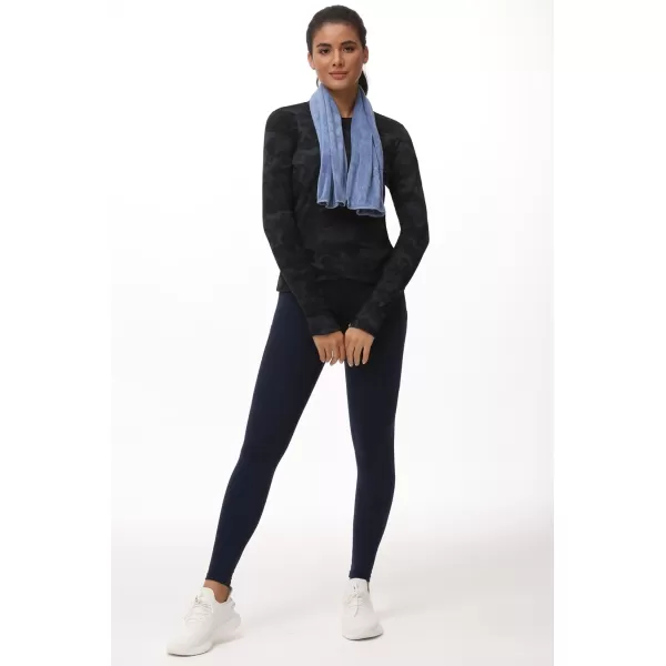 Womens Long Sleeve Compression Shirts Workout Tops Cross Hem Athletic Running Yoga TShirts with Thumb HoleBlackgrey Camo