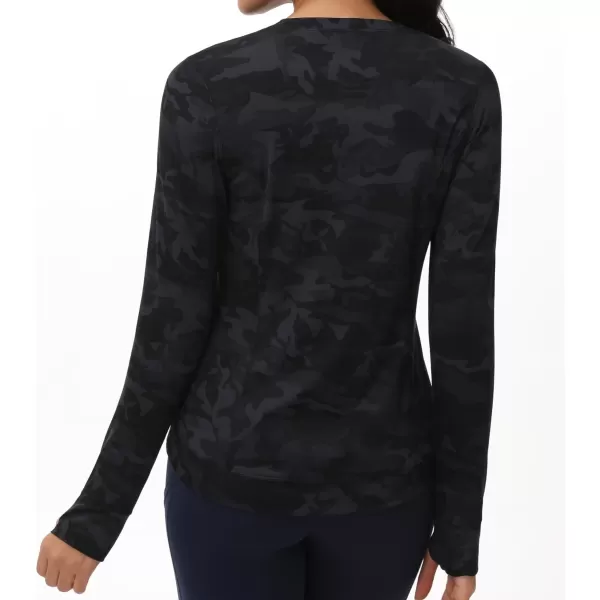 Womens Long Sleeve Compression Shirts Workout Tops Cross Hem Athletic Running Yoga TShirts with Thumb HoleBlackgrey Camo