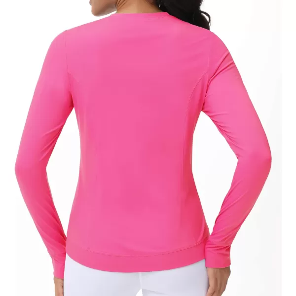 Womens Long Sleeve Compression Shirts Workout Tops Cross Hem Athletic Running Yoga TShirts with Thumb HoleBright Pink