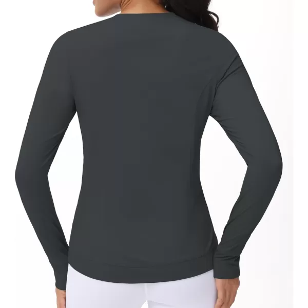 Womens Long Sleeve Compression Shirts Workout Tops Cross Hem Athletic Running Yoga TShirts with Thumb HoleCharcoal Grey