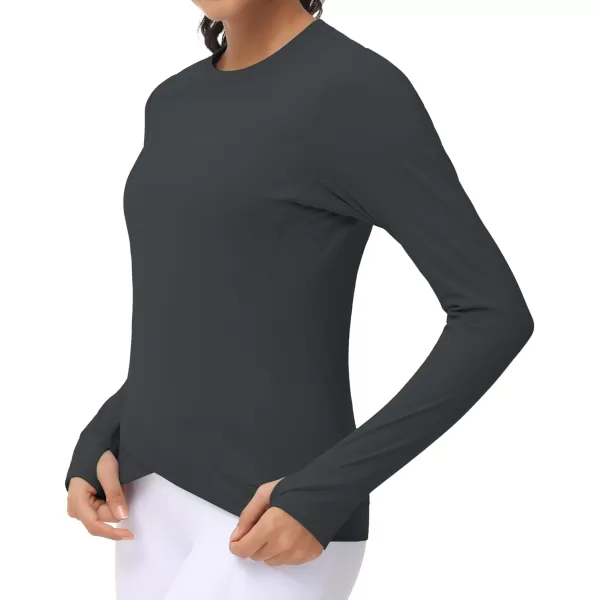 Womens Long Sleeve Compression Shirts Workout Tops Cross Hem Athletic Running Yoga TShirts with Thumb HoleCharcoal Grey
