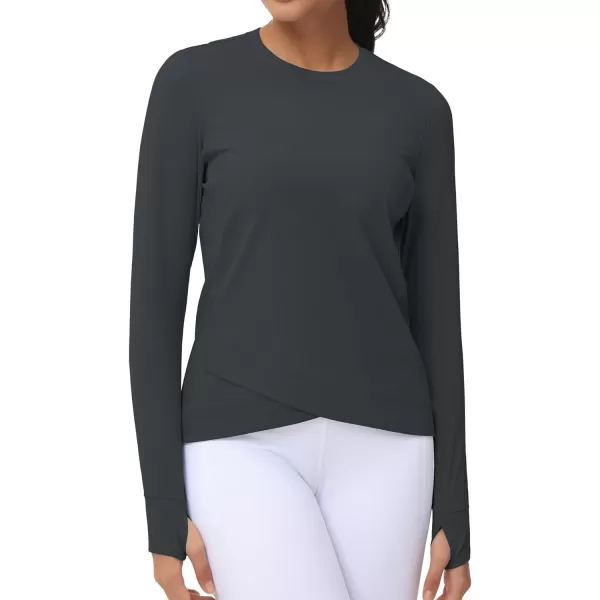 Womens Long Sleeve Compression Shirts Workout Tops Cross Hem Athletic Running Yoga TShirts with Thumb HoleCharcoal Grey