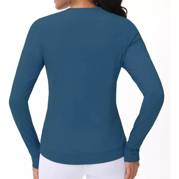 Womens Long Sleeve Compression Shirts Workout Tops Cross Hem Athletic Running Yoga TShirts with Thumb HoleDark Blue Green