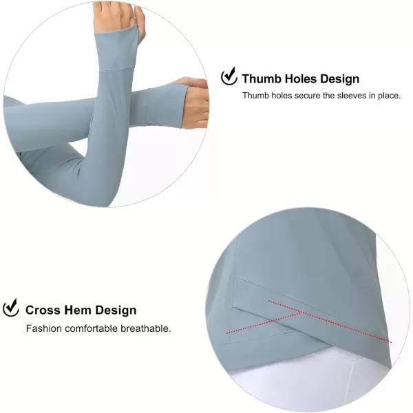 Womens Long Sleeve Compression Shirts Workout Tops Cross Hem Athletic Running Yoga TShirts with Thumb HoleDenim Blue