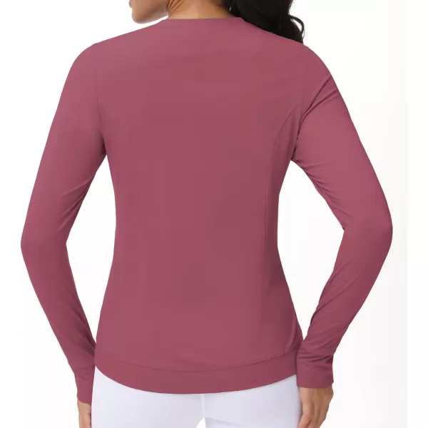 Womens Long Sleeve Compression Shirts Workout Tops Cross Hem Athletic Running Yoga TShirts with Thumb HoleRose Red