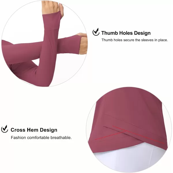 Womens Long Sleeve Compression Shirts Workout Tops Cross Hem Athletic Running Yoga TShirts with Thumb HoleRose Red