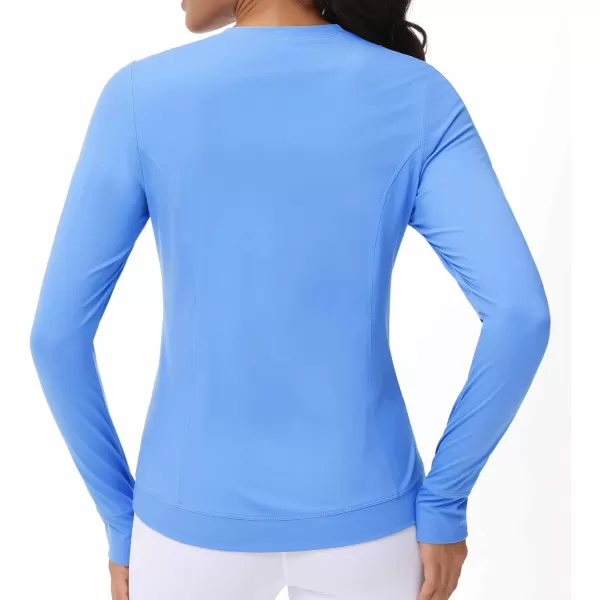 Womens Long Sleeve Compression Shirts Workout Tops Cross Hem Athletic Running Yoga TShirts with Thumb HoleSea Blue