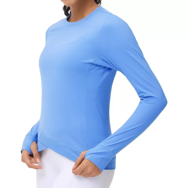 Womens Long Sleeve Compression Shirts Workout Tops Cross Hem Athletic Running Yoga TShirts with Thumb HoleSea Blue