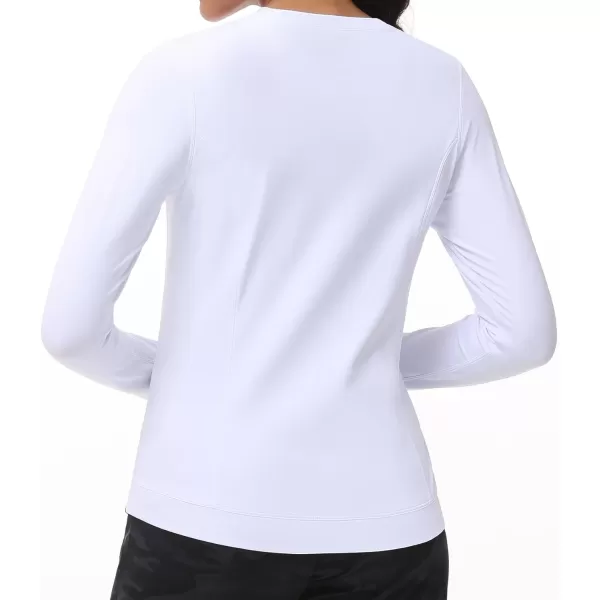 Womens Long Sleeve Compression Shirts Workout Tops Cross Hem Athletic Running Yoga TShirts with Thumb HoleWhite