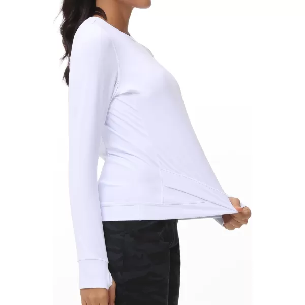 Womens Long Sleeve Compression Shirts Workout Tops Cross Hem Athletic Running Yoga TShirts with Thumb HoleWhite