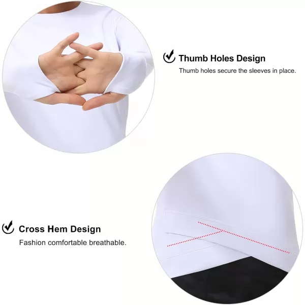 Womens Long Sleeve Compression Shirts Workout Tops Cross Hem Athletic Running Yoga TShirts with Thumb HoleWhite