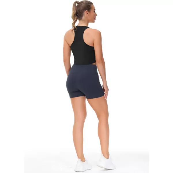Womens Racerback Sports Bra Medium Support Athletic Workout Crop Tank Tops Built in BraBlack