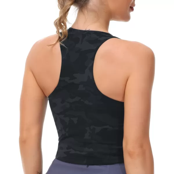 Womens Racerback Sports Bra Medium Support Athletic Workout Crop Tank Tops Built in BraCamo Black