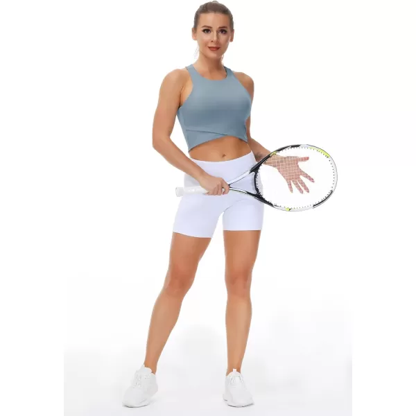Womens Racerback Sports Bra Medium Support Athletic Workout Crop Tank Tops Built in BraDenim Blue