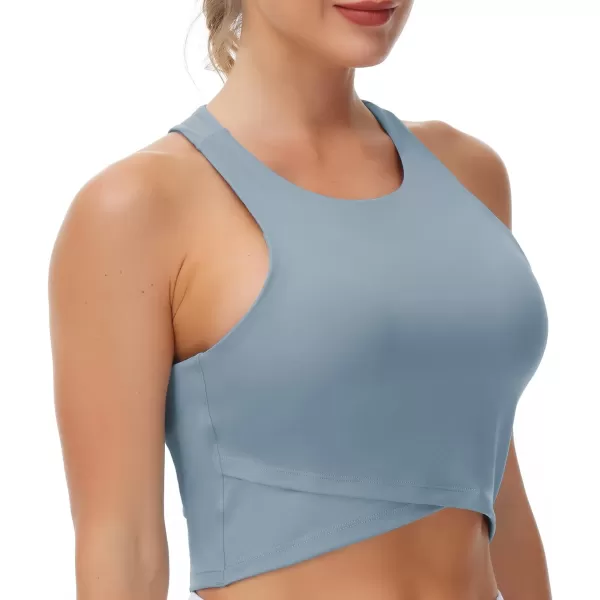 Womens Racerback Sports Bra Medium Support Athletic Workout Crop Tank Tops Built in BraDenim Blue