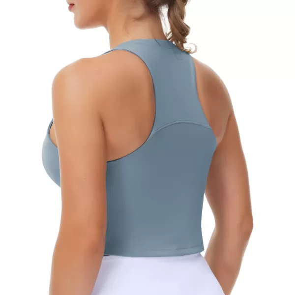 Womens Racerback Sports Bra Medium Support Athletic Workout Crop Tank Tops Built in BraDenim Blue