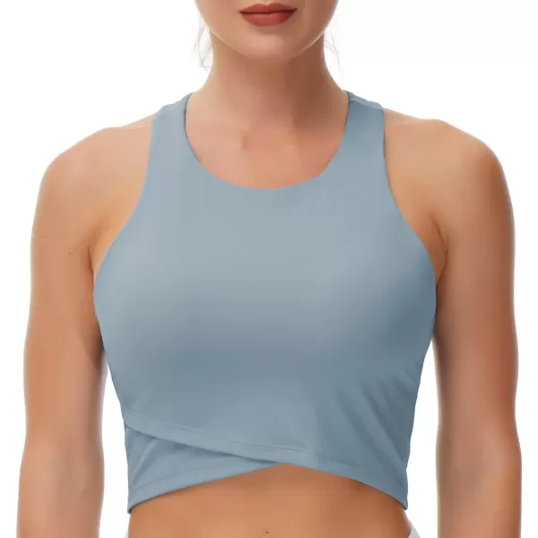 Womens Racerback Sports Bra Medium Support Athletic Workout Crop Tank Tops Built in BraDenim Blue