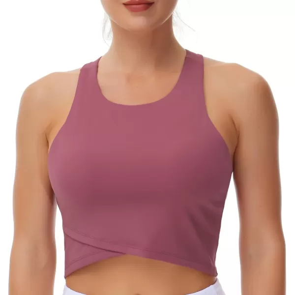 Womens Racerback Sports Bra Medium Support Athletic Workout Crop Tank Tops Built in BraRose Red