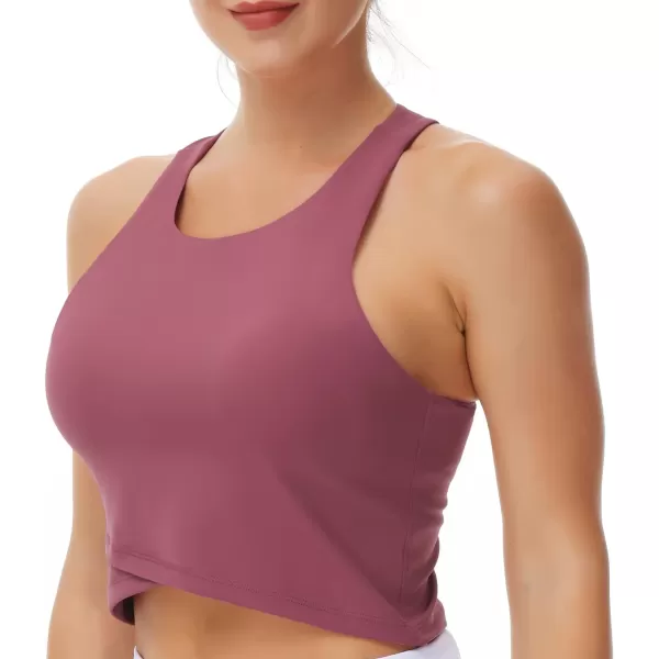 Womens Racerback Sports Bra Medium Support Athletic Workout Crop Tank Tops Built in BraRose Red