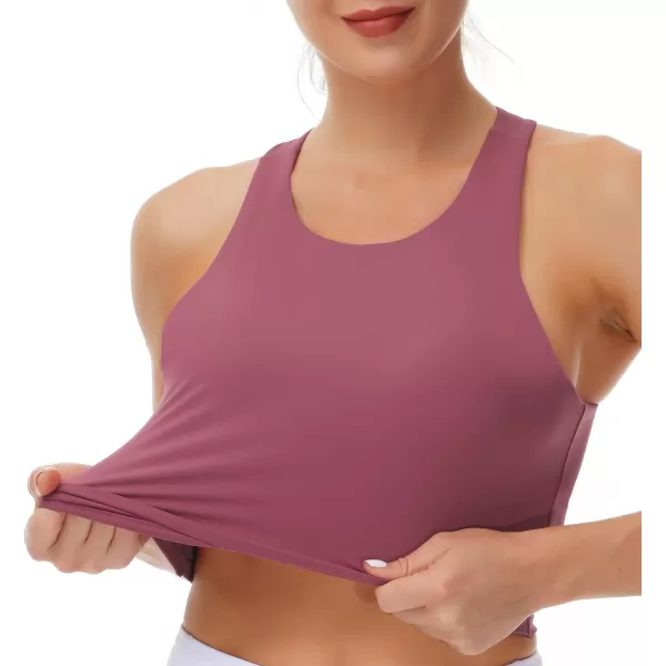 Womens Racerback Sports Bra Medium Support Athletic Workout Crop Tank Tops Built in BraRose Red