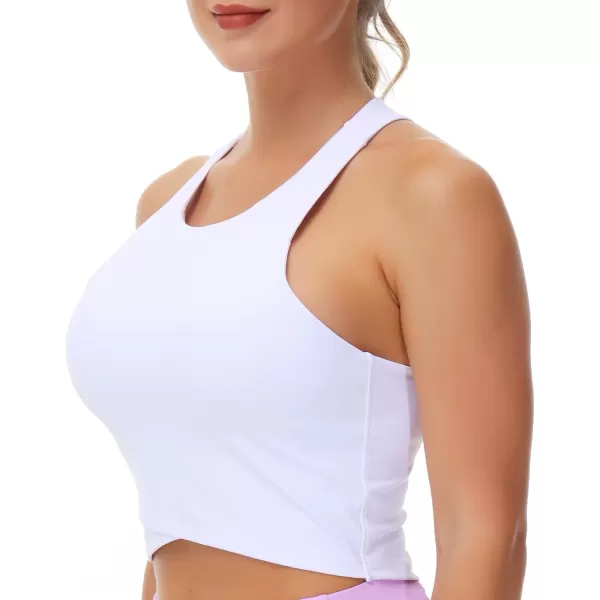 Womens Racerback Sports Bra Medium Support Athletic Workout Crop Tank Tops Built in BraWhite