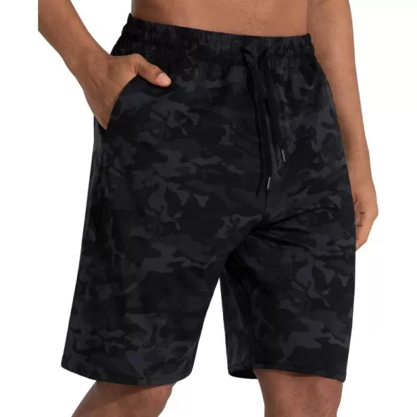 Mens Lounge Shorts with Deep Pockets Loosefit Jersey Shorts for RunningWorkoutTraining BasketballBlackgrey Camo