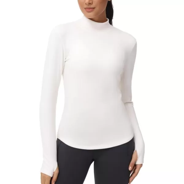 THE GYM PEOPLE Fleece Mock Turtleneck Pullover Base Layer Shirts Long Sleeve Workout Tops with Thumb HoleBeige
