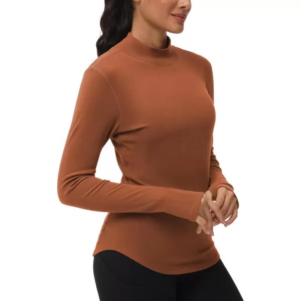 THE GYM PEOPLE Fleece Mock Turtleneck Pullover Base Layer Shirts Long Sleeve Workout Tops with Thumb HoleBrick Red