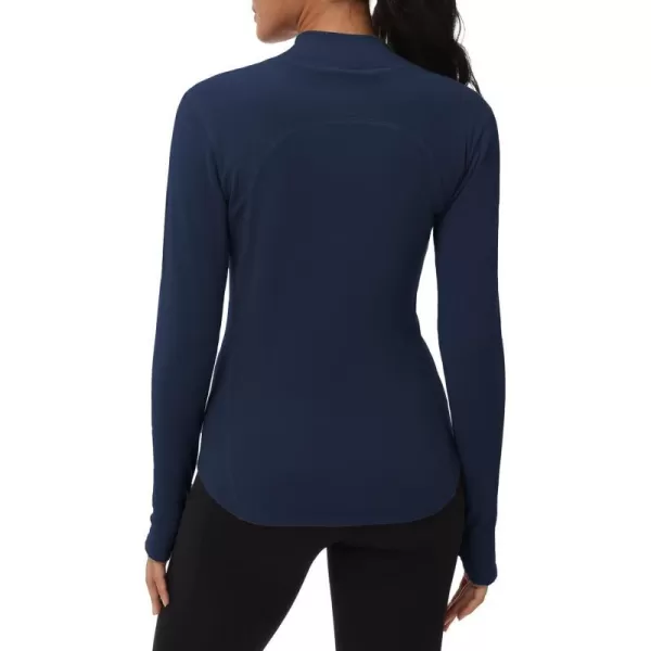THE GYM PEOPLE Fleece Mock Turtleneck Pullover Base Layer Shirts Long Sleeve Workout Tops with Thumb HoleDark Blue