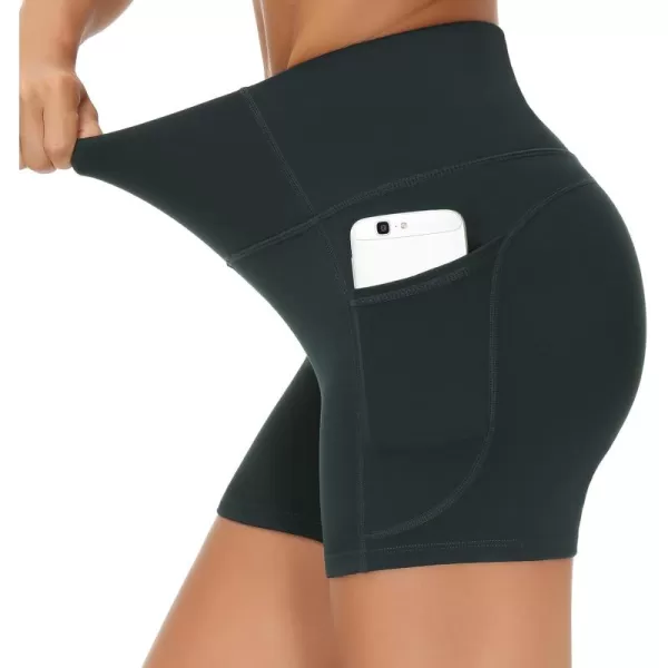 THE GYM PEOPLE High Waist Yoga Shorts for Womens Tummy Control Fitness Athletic Workout Running Shorts with Deep PocketsDark Grey
