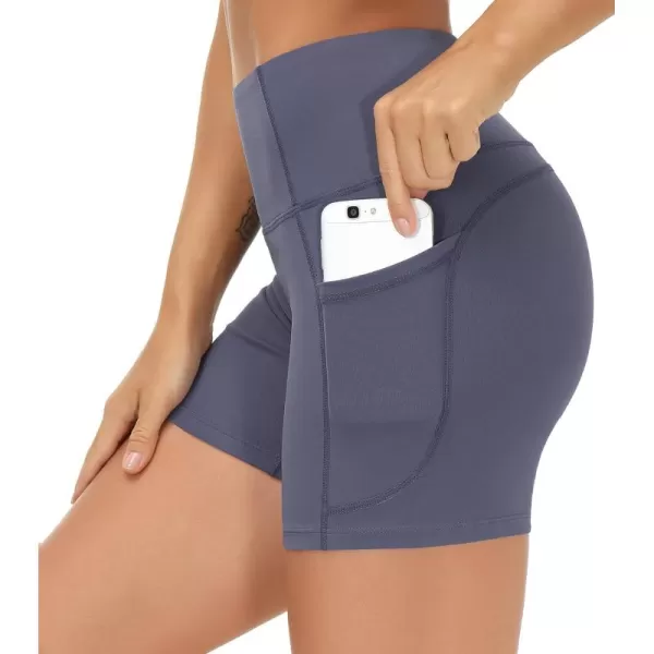 THE GYM PEOPLE High Waist Yoga Shorts for Womens Tummy Control Fitness Athletic Workout Running Shorts with Deep PocketsInk Blue