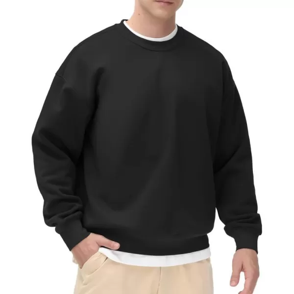 THE GYM PEOPLE Mens Fleece Crewneck Sweatshirt Thick Loose fit Soft Basic Pullover SweatshirtBlack