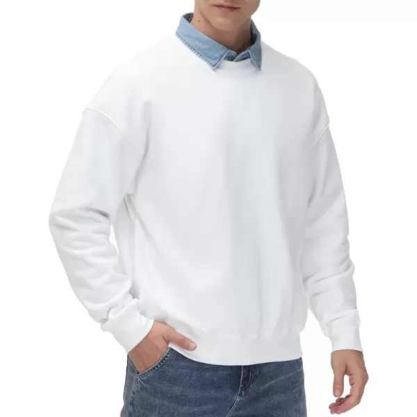 THE GYM PEOPLE Mens Fleece Crewneck Sweatshirt Thick Loose fit Soft Basic Pullover SweatshirtWhite