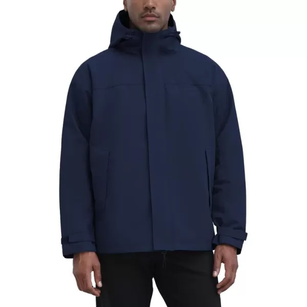 THE GYM PEOPLE Mens Waterproof Shell Jacket Outdoor Windbreaker Hiking Rain Coat with HoodNavy Blue