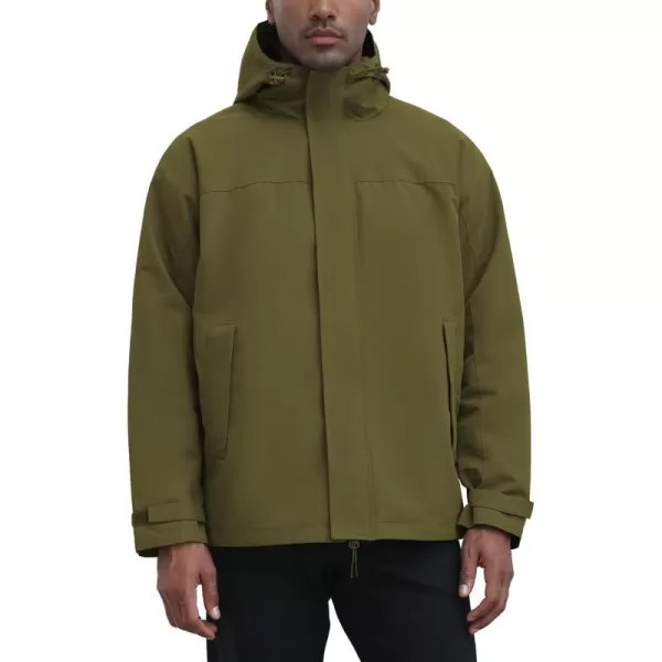 THE GYM PEOPLE Mens Waterproof Shell Jacket Outdoor Windbreaker Hiking Rain Coat with HoodOlive Green