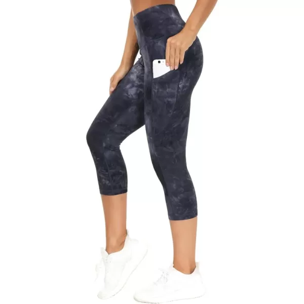 THE GYM PEOPLE Thick High Waist Capris Yoga Pants with Pockets Tummy Control Workout Running Yoga Leggings for WomenBlackDark GreyWhite