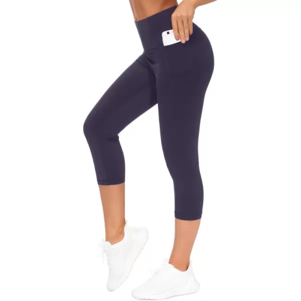 THE GYM PEOPLE Tummy Control Workout Capris Leggings with Pockets High Waist Athletic Yoga Pants for Women Running HikingPurple
