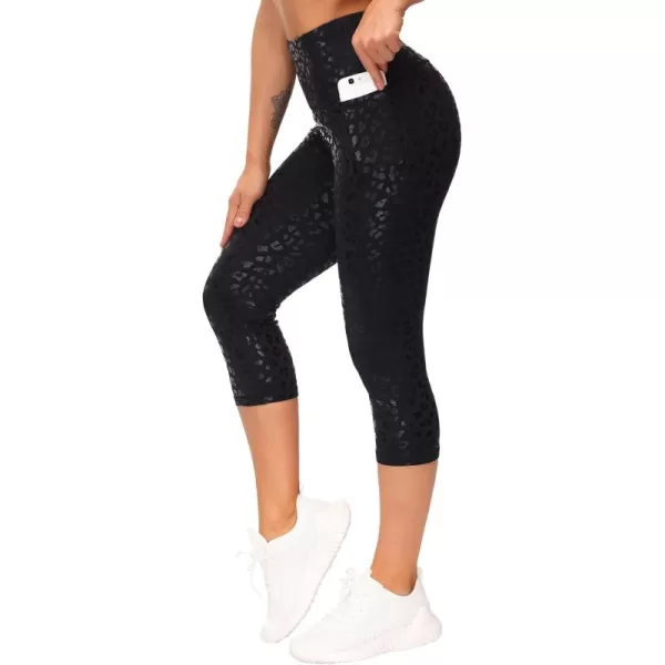 THE GYM PEOPLE Tummy Control Workout Capris Leggings with Pockets High Waist Athletic Yoga Pants for Women Running HikingSilverBlack