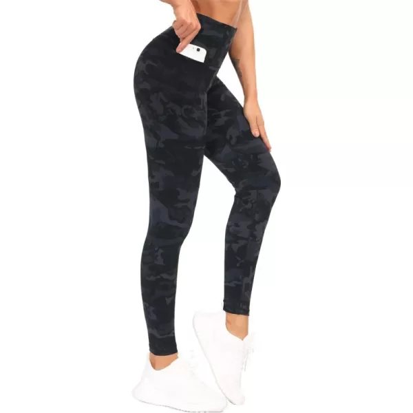 THE GYM PEOPLE Tummy Control Workout Leggings with Pockets High Waist Athletic Yoga Pants for Women Running FitnessBlueDark GreyBlack