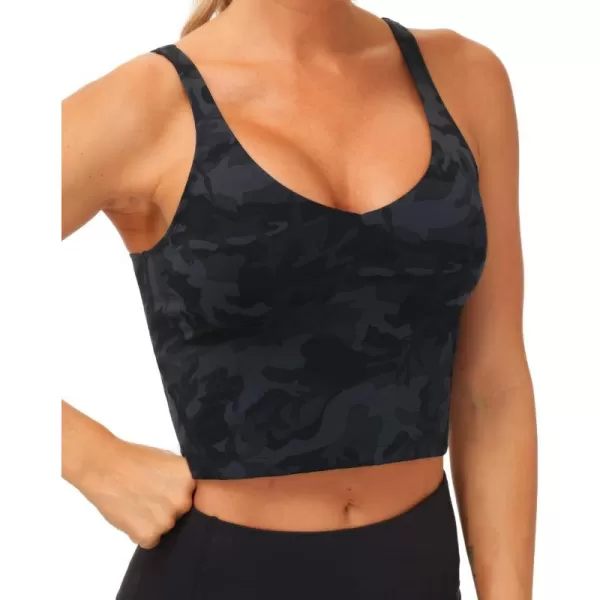 THE GYM PEOPLE Womens Camo Longline Sports Bra Wirefree Padded Medium Support Yoga Bras Gym Running Workout Tank TopsBlack Grey