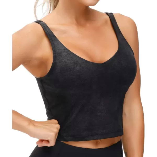 THE GYM PEOPLE Womens Camo Longline Sports Bra Wirefree Padded Medium Support Yoga Bras Gym Running Workout Tank TopsFaux Leather Coated