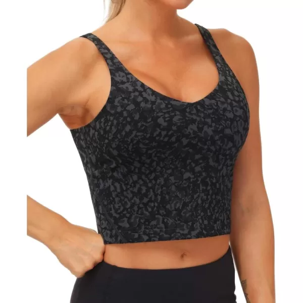 THE GYM PEOPLE Womens Camo Longline Sports Bra Wirefree Padded Medium Support Yoga Bras Gym Running Workout Tank TopsGraffiti