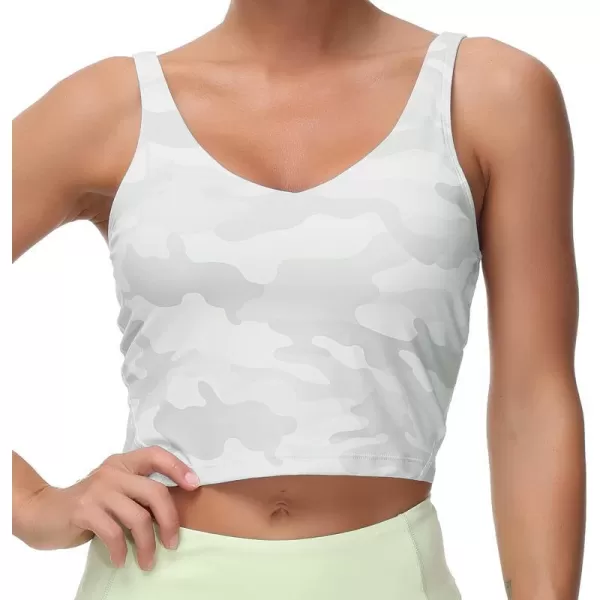 THE GYM PEOPLE Womens Camo Longline Sports Bra Wirefree Padded Medium Support Yoga Bras Gym Running Workout Tank TopsWhite Camo