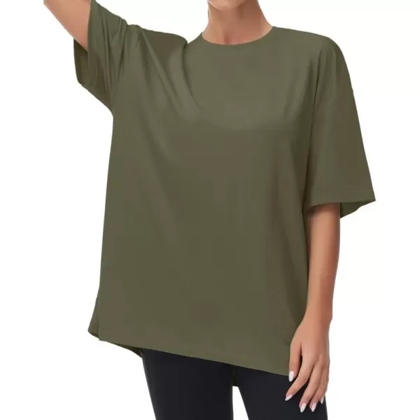 THE GYM PEOPLE Womens Casual Oversized TShirts Summer Crewneck Short Sleeve Workout Basic Tee TopsArmy Green