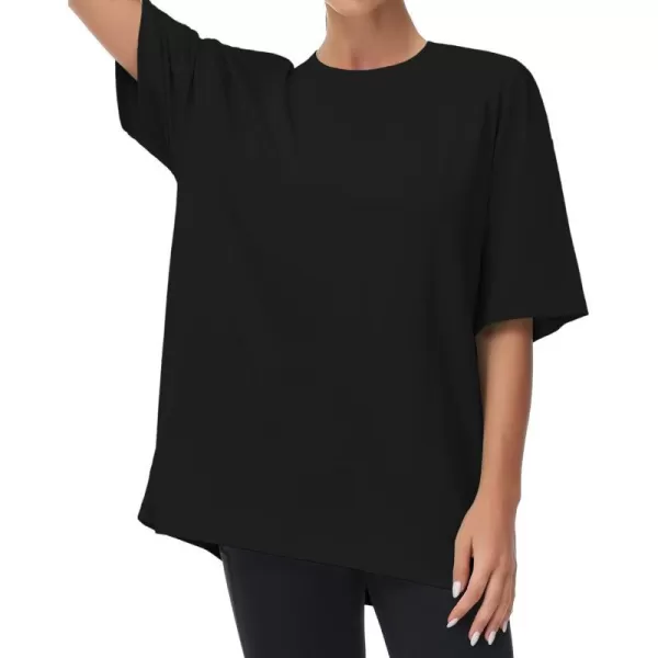 THE GYM PEOPLE Womens Casual Oversized TShirts Summer Crewneck Short Sleeve Workout Basic Tee TopsBlack