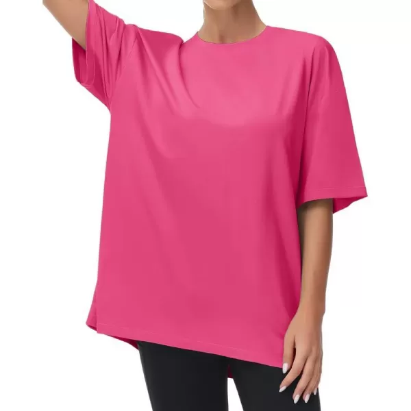 THE GYM PEOPLE Womens Casual Oversized TShirts Summer Crewneck Short Sleeve Workout Basic Tee TopsBright Pink