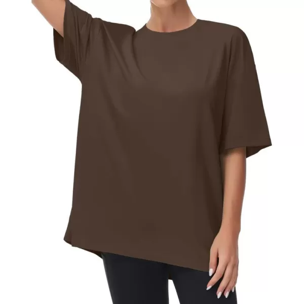 THE GYM PEOPLE Womens Casual Oversized TShirts Summer Crewneck Short Sleeve Workout Basic Tee TopsBrown