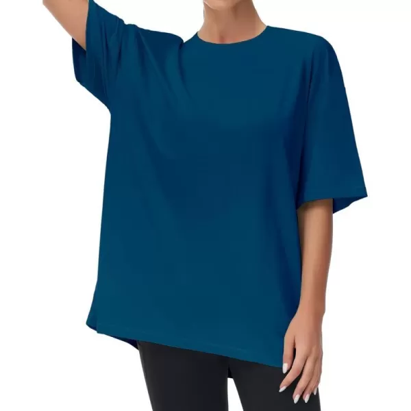 THE GYM PEOPLE Womens Casual Oversized TShirts Summer Crewneck Short Sleeve Workout Basic Tee TopsDark Blue Green