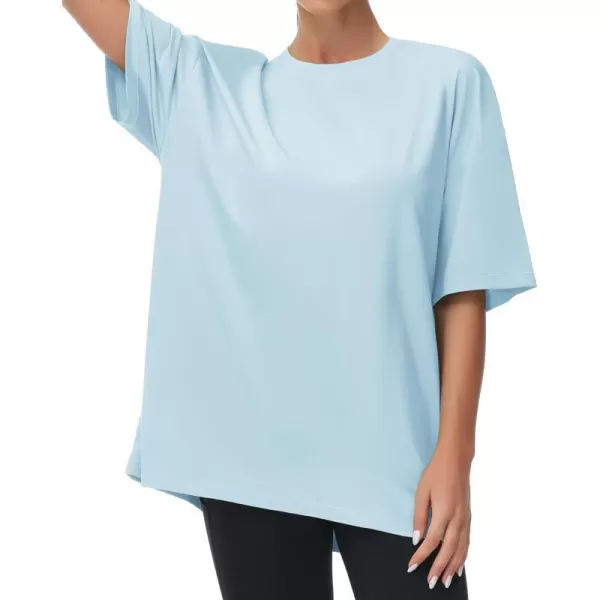 THE GYM PEOPLE Womens Casual Oversized TShirts Summer Crewneck Short Sleeve Workout Basic Tee TopsLight Blue